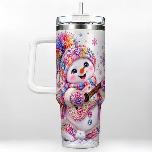 Guitar Snowman 40oz Tumbler with Handle, Winter Music Design