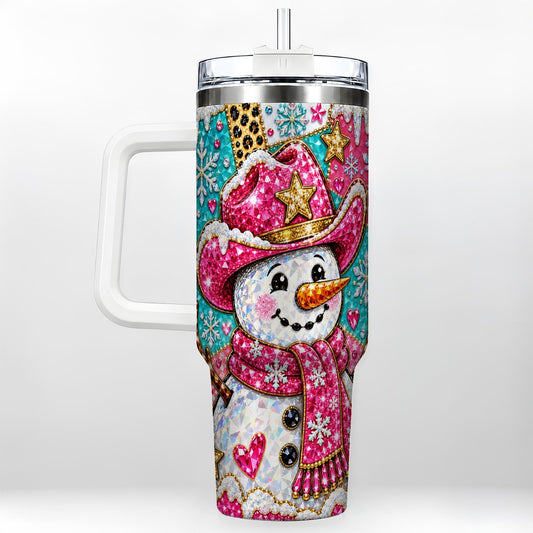 Cowgirl Snowman 40oz Tumbler with Handle, Western Winter Art