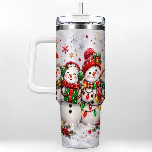 Snowman Family 40oz Tumbler with Handle, Holiday Artwork