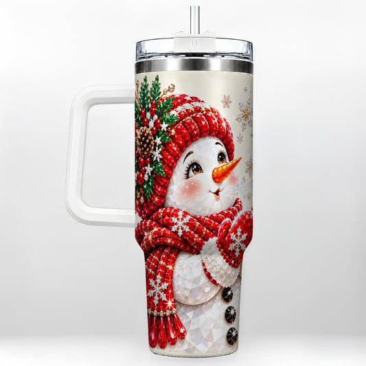 Crystal Snowman 40oz Tumbler with Handle, Red Winter Artwork