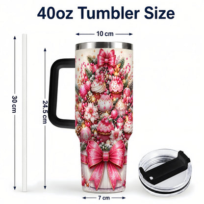 #pl[Black] Pink Christmas Cupcakes 40oz Tumbler with Handle, Holiday Treats