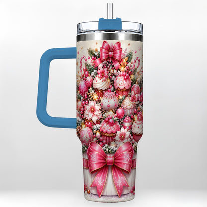 #pl[Blue] Pink Christmas Cupcakes 40oz Tumbler with Handle, Holiday Treats