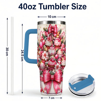 #pl[Blue] Pink Christmas Cupcakes 40oz Tumbler with Handle, Holiday Treats
