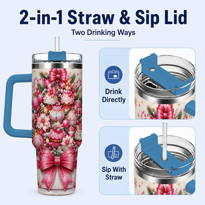 #pl[Blue] Pink Christmas Cupcakes 40oz Tumbler with Handle, Holiday Treats