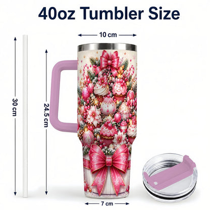 #pl[Pink] Pink Christmas Cupcakes 40oz Tumbler with Handle, Holiday Treats
