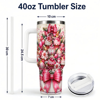 #pl[White] Pink Christmas Cupcakes 40oz Tumbler with Handle, Holiday Treats