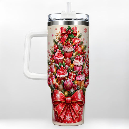 Christmas Cupcake Tree 40oz Tumbler with Handle, Festive Treats