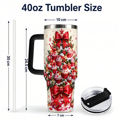 #pl[Black] Christmas Cupcake Tree 40oz Tumbler with Handle, Holiday Baking Art