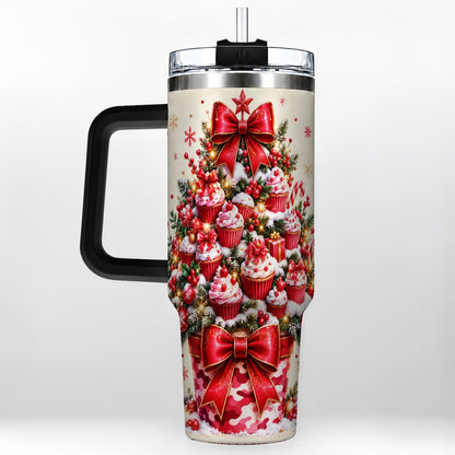 #pl[Black] Christmas Cupcake Tree 40oz Tumbler with Handle, Holiday Baking Art