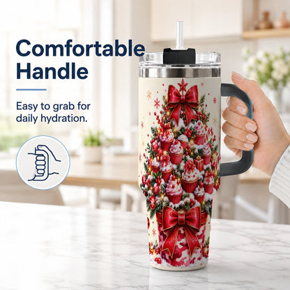 #pl[Black] Christmas Cupcake Tree 40oz Tumbler with Handle, Holiday Baking Art