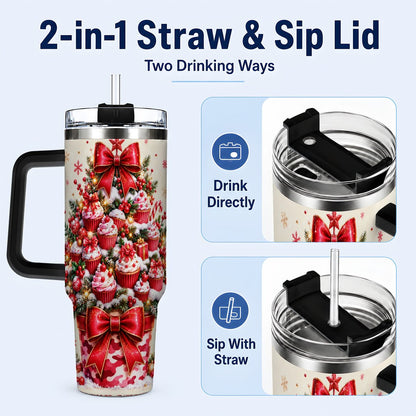 #pl[Black] Christmas Cupcake Tree 40oz Tumbler with Handle, Holiday Baking Art
