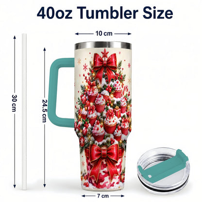 #pl[Green] Christmas Cupcake Tree 40oz Tumbler with Handle, Holiday Baking Art