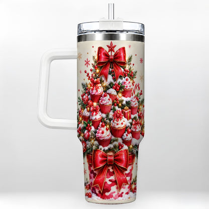 Christmas Cupcake Tree 40oz Tumbler with Handle, Holiday Baking Art