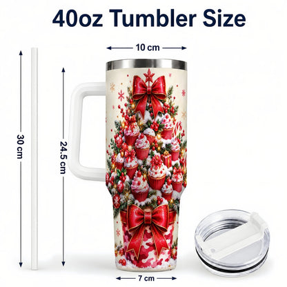 #pl[White] Christmas Cupcake Tree 40oz Tumbler with Handle, Holiday Baking Art