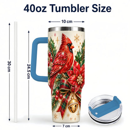 #pl[Blue] Christmas Cardinal 40oz Tumbler with Handle, Poinsettia Holiday Artwork