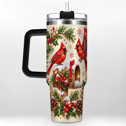 #pl[Black] Cardinal Mailbox 40oz Tumbler with Handle, Christmas Winter Art