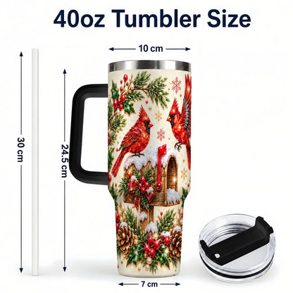 #pl[Black] Cardinal Mailbox 40oz Tumbler with Handle, Christmas Winter Art