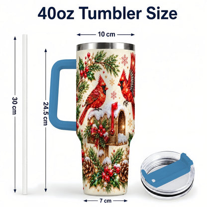 #pl[Blue] Cardinal Mailbox 40oz Tumbler with Handle, Christmas Winter Art