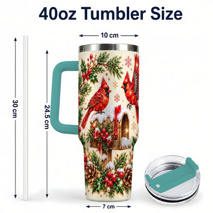 #pl[Green] Cardinal Mailbox 40oz Tumbler with Handle, Christmas Winter Art