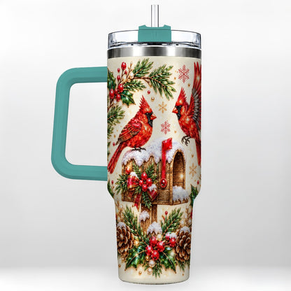 #pl[Green] Cardinal Mailbox 40oz Tumbler with Handle, Christmas Winter Art