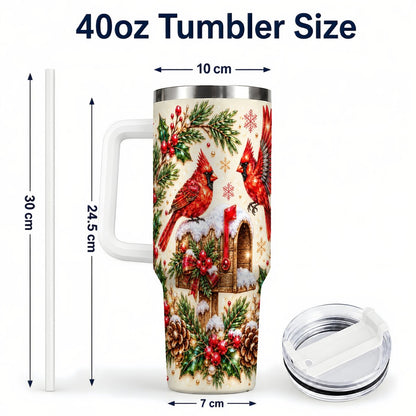 #pl[White] Cardinal Mailbox 40oz Tumbler with Handle, Christmas Winter Art