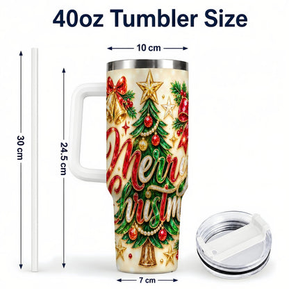 #pl[White] Gemstone Christmas 40oz Tumbler with Handle, Festive Tree Art