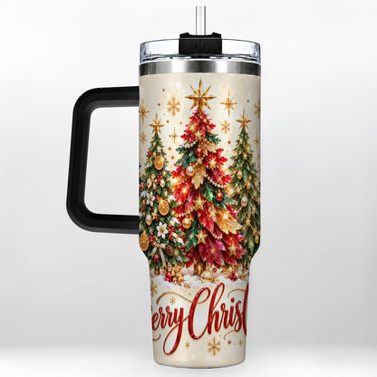 #pl[Black] Christmas Forest 40oz Tumbler with Handle, Holiday Tree Artwork