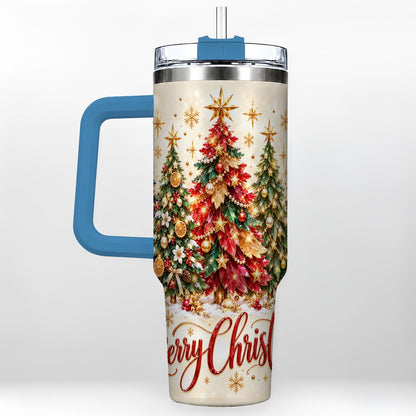 #pl[Blue] Christmas Forest 40oz Tumbler with Handle, Holiday Tree Artwork