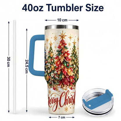 #pl[Blue] Christmas Forest 40oz Tumbler with Handle, Holiday Tree Artwork