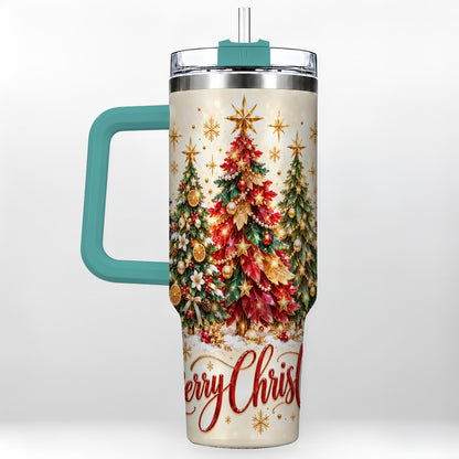 #pl[Green] Christmas Forest 40oz Tumbler with Handle, Holiday Tree Artwork