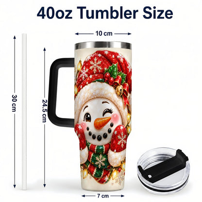 #pl[Black] Christmas Snowman 40oz Tumbler with Handle, Festive Winter Art