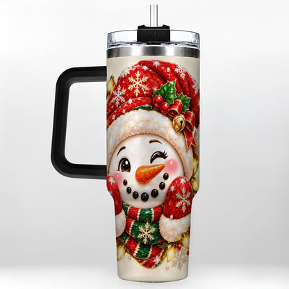 #pl[Black] Christmas Snowman 40oz Tumbler with Handle, Festive Winter Art