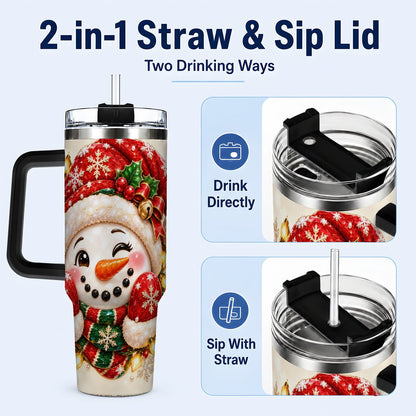 #pl[Black] Christmas Snowman 40oz Tumbler with Handle, Festive Winter Art