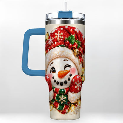 #pl[Blue] Christmas Snowman 40oz Tumbler with Handle, Festive Winter Art