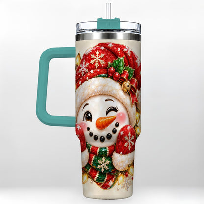 #pl[Green] Christmas Snowman 40oz Tumbler with Handle, Festive Winter Art