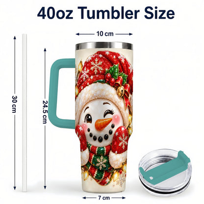 #pl[Green] Christmas Snowman 40oz Tumbler with Handle, Festive Winter Art