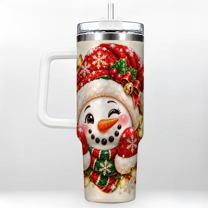 Christmas Snowman 40oz Tumbler with Handle, Festive Winter Art