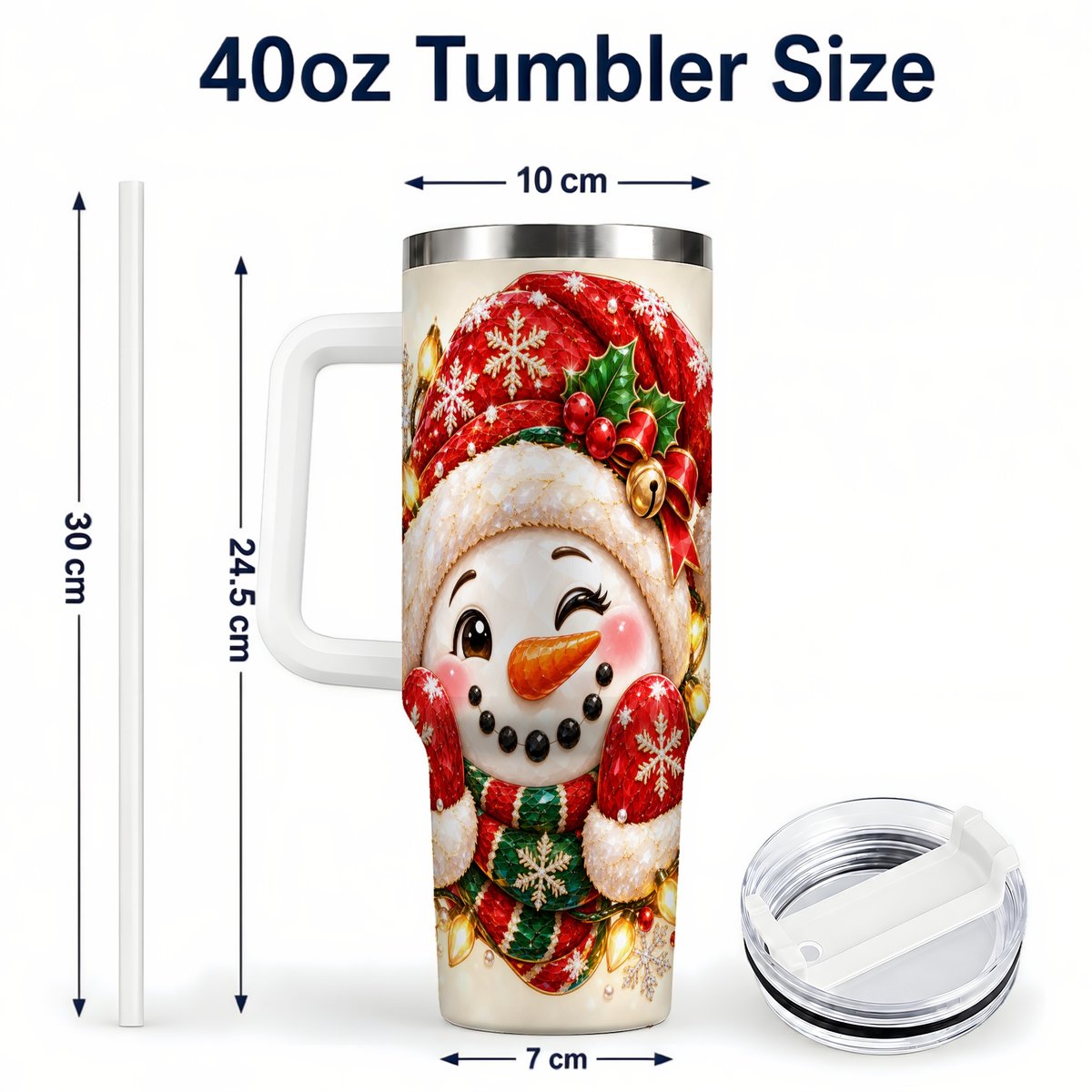 #pl[White] Christmas Snowman 40oz Tumbler with Handle, Festive Winter Art