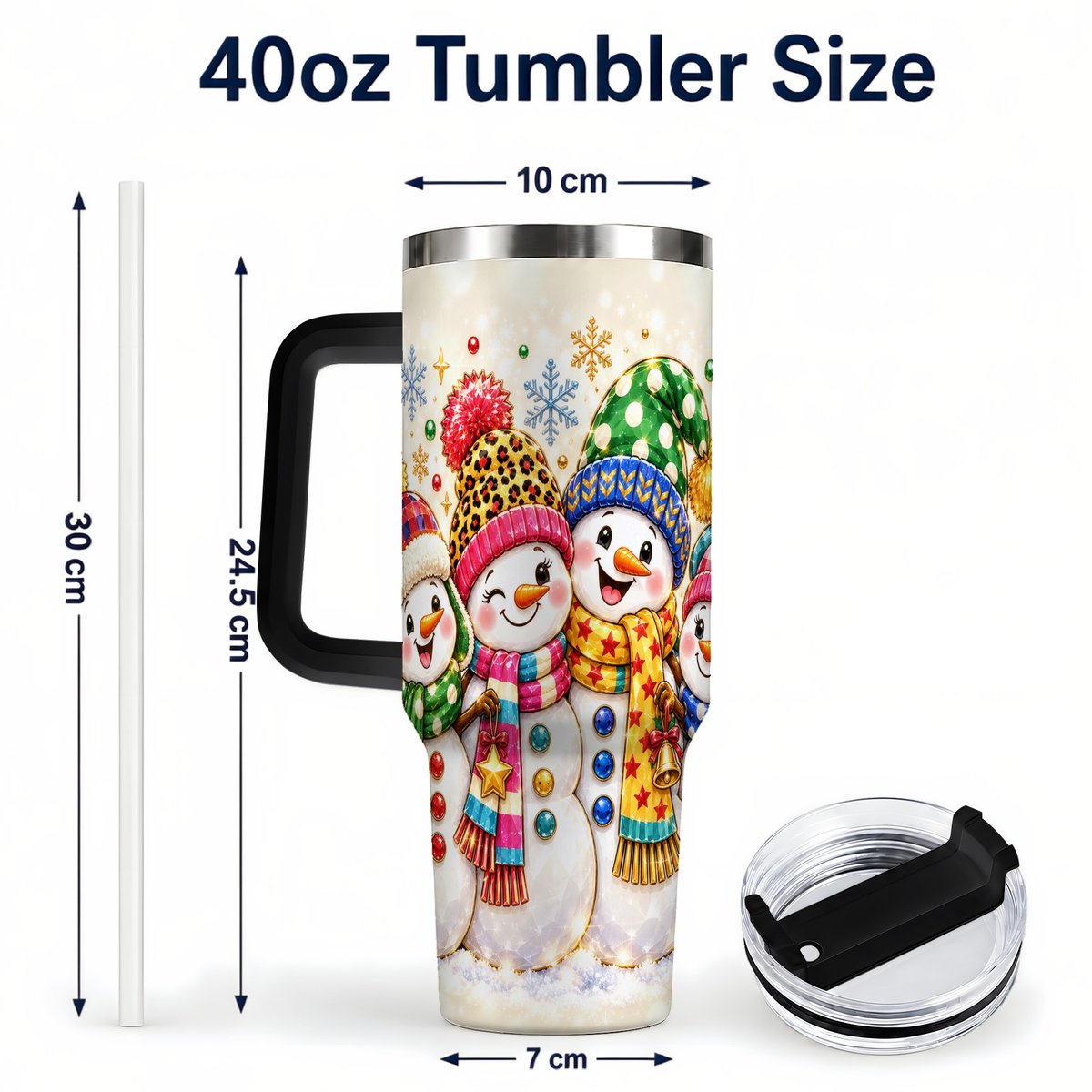 #pl[Black] Snowman Family 40oz Tumbler with Handle, Colorful Winter Art