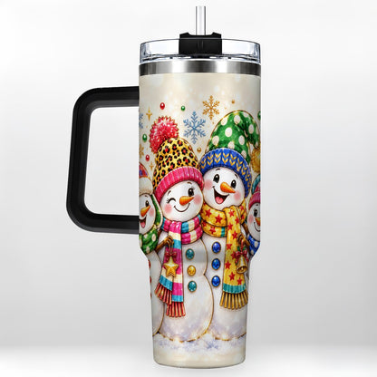 #pl[Black] Snowman Family 40oz Tumbler with Handle, Colorful Winter Art