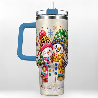 #pl[Blue] Snowman Family 40oz Tumbler with Handle, Colorful Winter Art