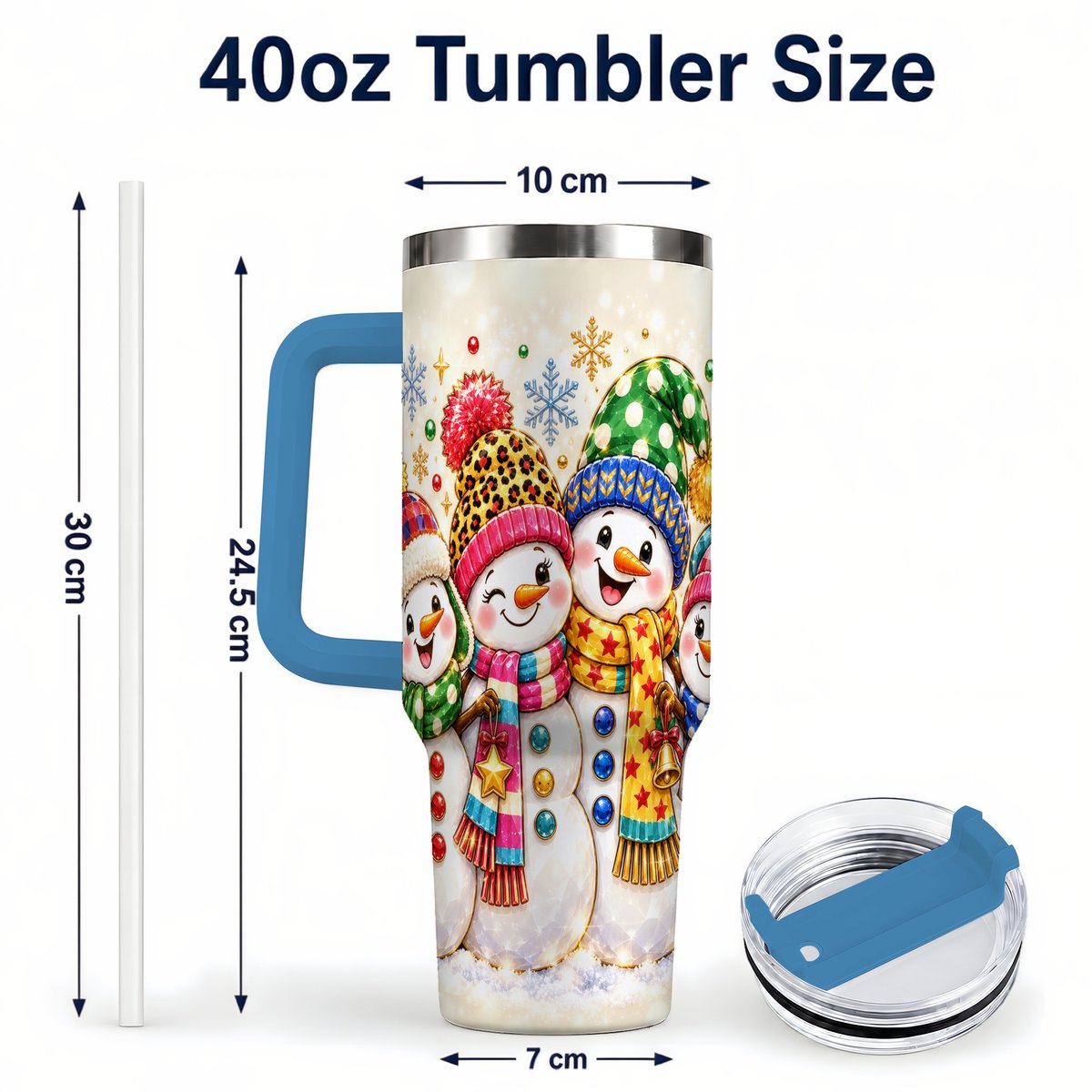 #pl[Blue] Snowman Family 40oz Tumbler with Handle, Colorful Winter Art