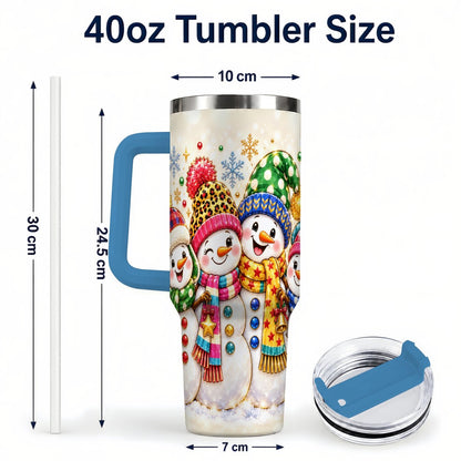#pl[Blue] Snowman Family 40oz Tumbler with Handle, Colorful Winter Art