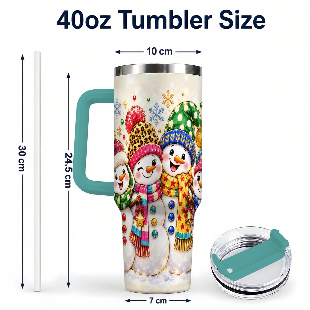 #pl[Green] Snowman Family 40oz Tumbler with Handle, Colorful Winter Art