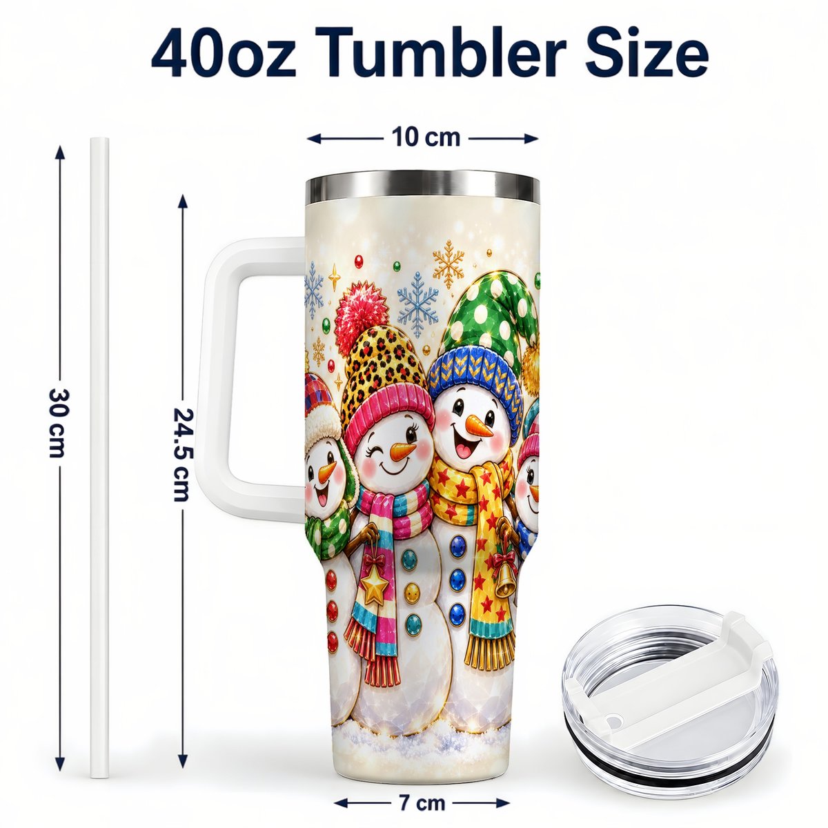 #pl[White] Snowman Family 40oz Tumbler with Handle, Colorful Winter Art