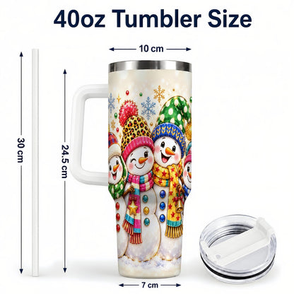 #pl[White] Snowman Family 40oz Tumbler with Handle, Colorful Winter Art