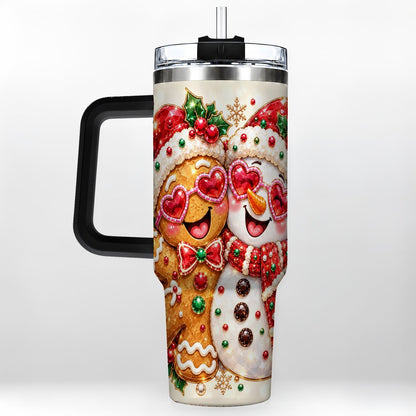 #pl[Black] Gingerbread Snowman 40oz Tumbler with Handle, Holiday Friends Art