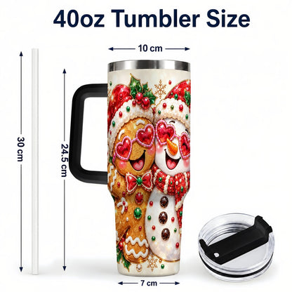 #pl[Black] Gingerbread Snowman 40oz Tumbler with Handle, Holiday Friends Art