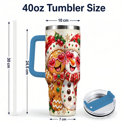#pl[Blue] Gingerbread Snowman 40oz Tumbler with Handle, Holiday Friends Art