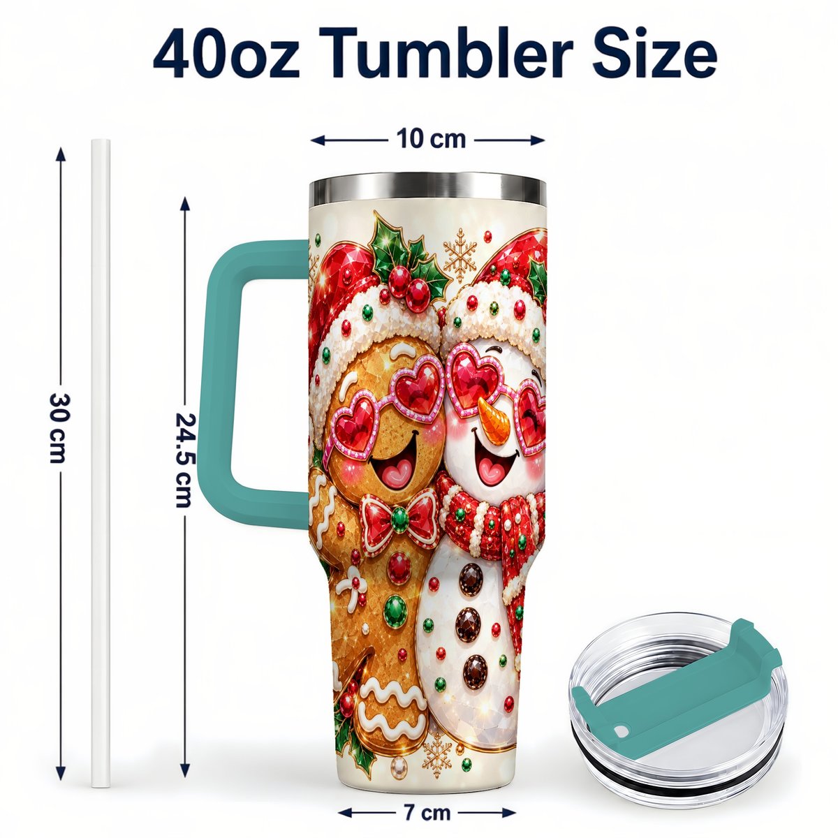 #pl[Green] Gingerbread Snowman 40oz Tumbler with Handle, Holiday Friends Art